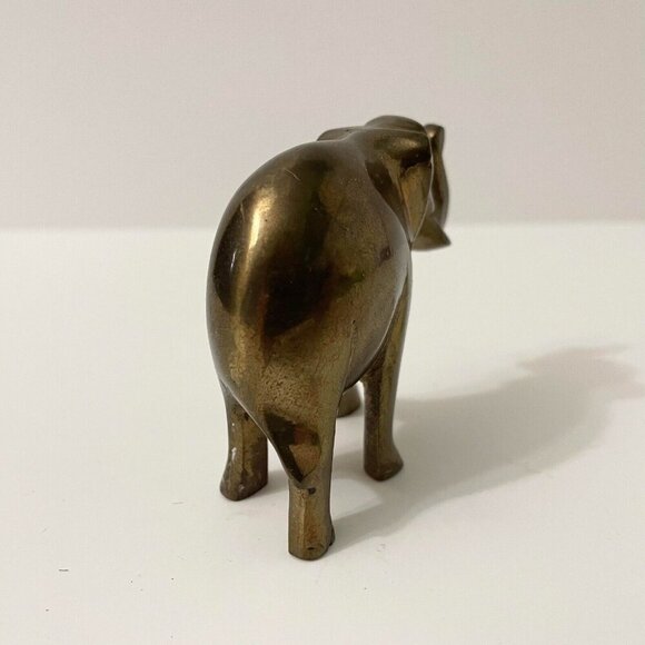 Vintage Brass Elephant Figure 3 Inch Long Trunk Up Figurine - Picture 6 of 16